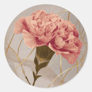 Blush Pink Carnation Floral Gold Classic Round Sticker