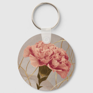 Blush Pink Carnation Floral Gold Key Ring
