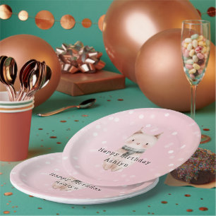 Blush Pink Cat Confetti Dots Birthday Paper Plate