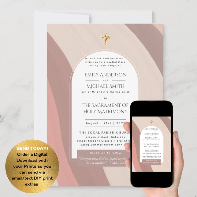 Blush Pink Catholic Nuptial Mass Photo Wedding Invitation (Creator Uploaded)
