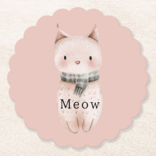 Blush Pink Cats Paper Coaster