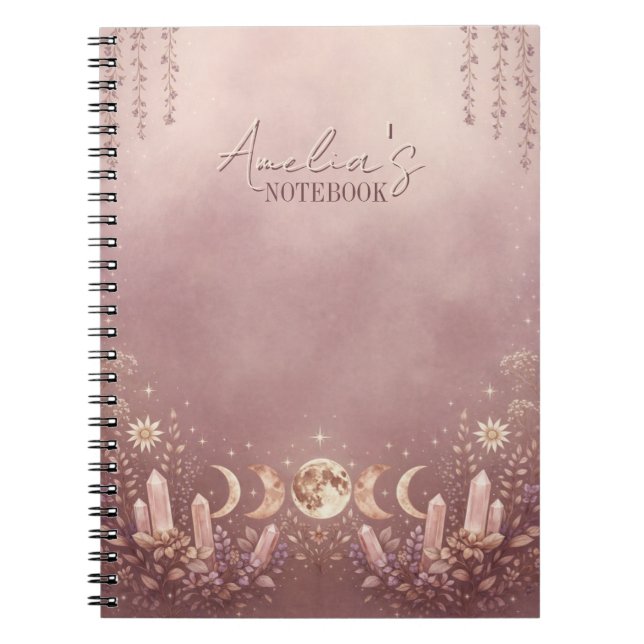 Blush Pink Celestial Moon Phase Notebook Journal (Front)