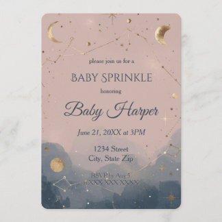 Blush Pink Celestial Moon Stars Baby Sprinkle Invitation