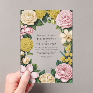 Blush Pink, Champagne & Gold Floral Wedding Acrylic Invitations