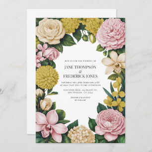 Blush Pink, Champagne & Gold Floral Wedding Invitation