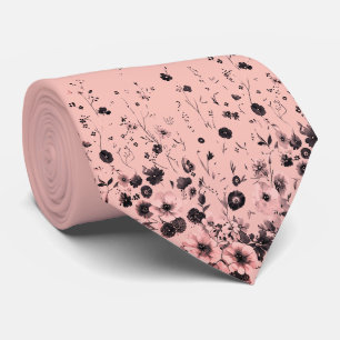 Blush Pink & Charcoal Floral Men’s Neck Tie