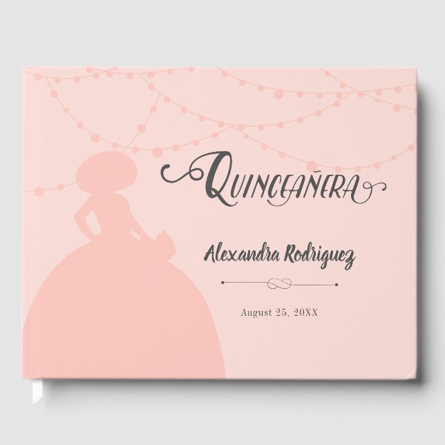 Blush Pink Charro Silhouette Quinceanera Guest Book (Front)