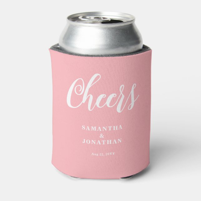 Blush Pink Cheers Wedding  Can Cooler (Can Back)
