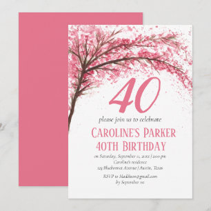 Blush Pink Cherry Blossom 40th Birthday Floral Invitation