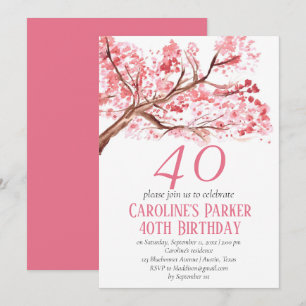 Blush Pink Cherry Blossom 40th Birthday Floral Invitation