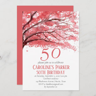 Blush Pink Cherry Blossom 50th Birthday Floral Invitation