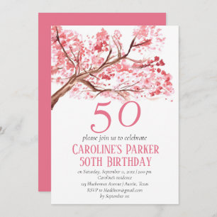 Blush Pink Cherry Blossom 50th Birthday Floral Invitation