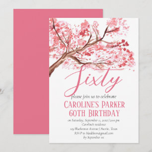 Blush Pink Cherry Blossom 60th Birthday Floral Invitation