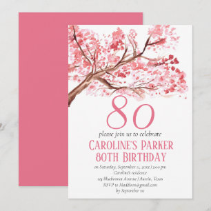 Blush Pink Cherry Blossom 80th Birthday Floral Invitation