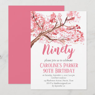 Blush Pink Cherry Blossom 90th Birthday Floral Invitation