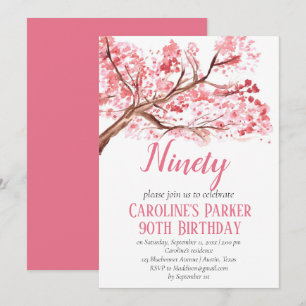 Blush Pink Cherry Blossom 90th Birthday Floral Invitation