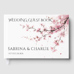 Blush Pink Cherry Blossom Elegant Floral Wedding  Guest Book