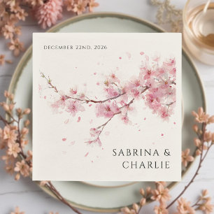 Blush Pink Cherry Blossom Elegant Floral Wedding Napkin