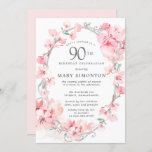 Blush Pink Cherry Blossom Floral 90th Birthday Invitation<br><div class="desc">Elegant oval silver frame is decorated with feminine sprays of blush pink cherry blossoms. Your 90th birthday party details are written in the centre in soft grey text. This birthday invitation coordinates with the 90th Birthday Cherry Blossom collection that contains the templates you can use to easily create a pretty...</div>