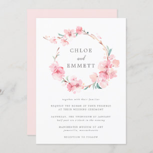 Blush Pink Cherry Blossom Floral Frame Wedding Invitation