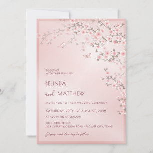 Blush Pink Cherry Blossom Photo Wedding Invitation