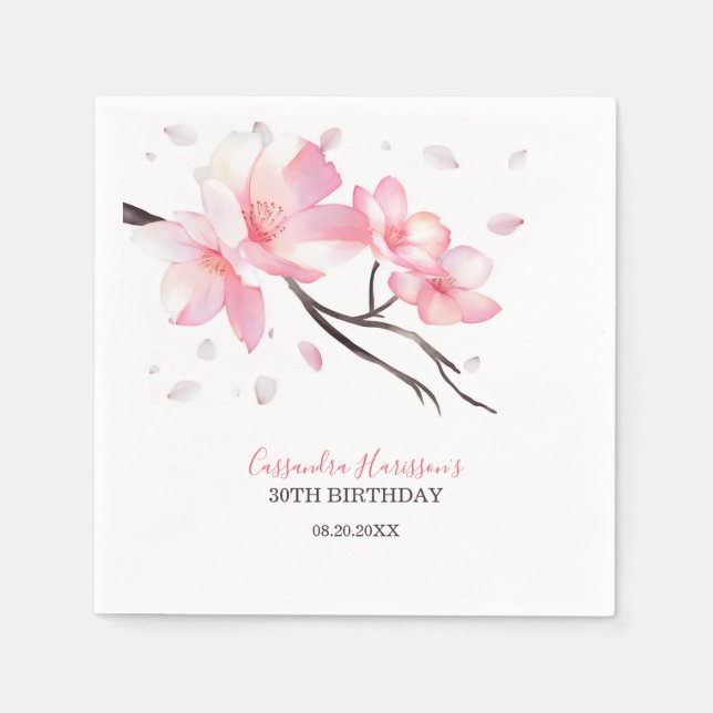 Blush Pink Cherry Blossom Sakura Birthday Napkin (Front)