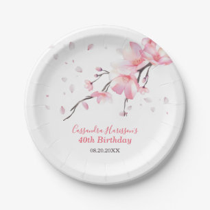 Blush Pink Cherry Blossom Sakura Floral Birthday Paper Plate