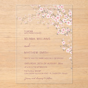 Blush Pink Cherry Blossom Wedding Acrylic Invitations