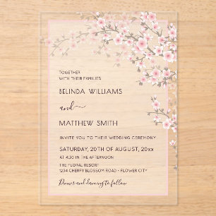 Blush Pink Cherry Blossom Wedding Acrylic Invitations