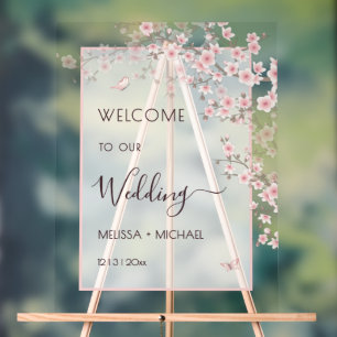 Blush Pink Cherry Blossom Wedding Transparent Acrylic Sign