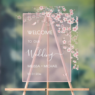 Blush Pink Cherry Blossom Wedding Transparent Acrylic Sign