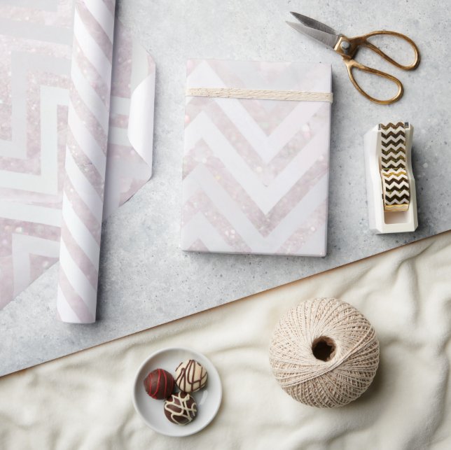 Blush Pink Chevron Crystal Glitter Wrapping Paper (Crafts)