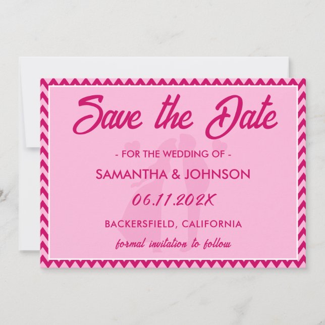 Blush Pink Chevron Stripe QR Code Save The Date (Front)
