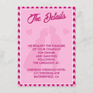 Blush Pink Chevron Stripe QR Code Wedding Details Enclosure Card