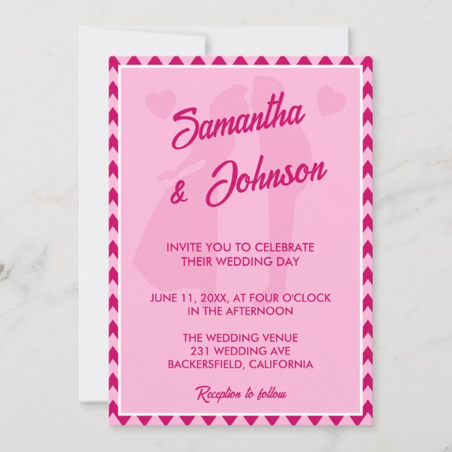 Blush Pink Chevron Stripe QR Code Wedding Invitation (Front)