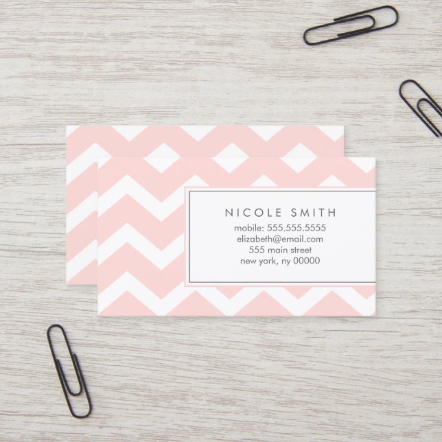 Blush Pink Chevrons Pattern Business Card (Front/Back In Situ)