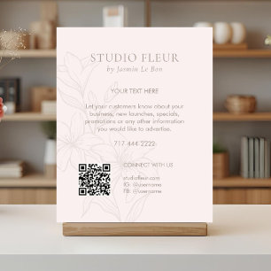 Blush Pink   Chic Floral Text Promotional QR Poster
