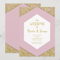 Blush Pink Chic Gold Glitter Flakes Glam Wedding