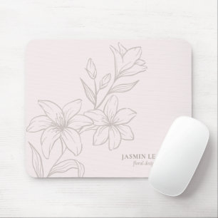 Blush Pink Chic Minimal Floral Mouse Pad