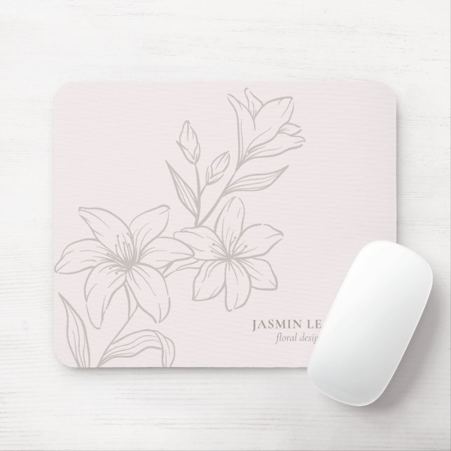 Blush Pink | Chic Minimal Floral  Mouse Pad (With Mouse)