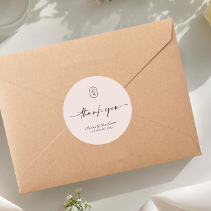 Blush Pink   Chic & Modern Wedding Monogram  Classic Round Sticker