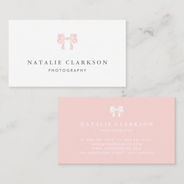 Blush Pink Chic Pretty Bow Minimalist Business Card (Front/Back)