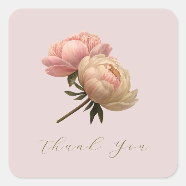 Blush Pink | Chic Rose Wedding Thank you Square Sticker (Front)