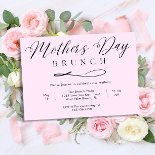 Blush Pink Chic Simple Script Mother's Day Brunch Invitation