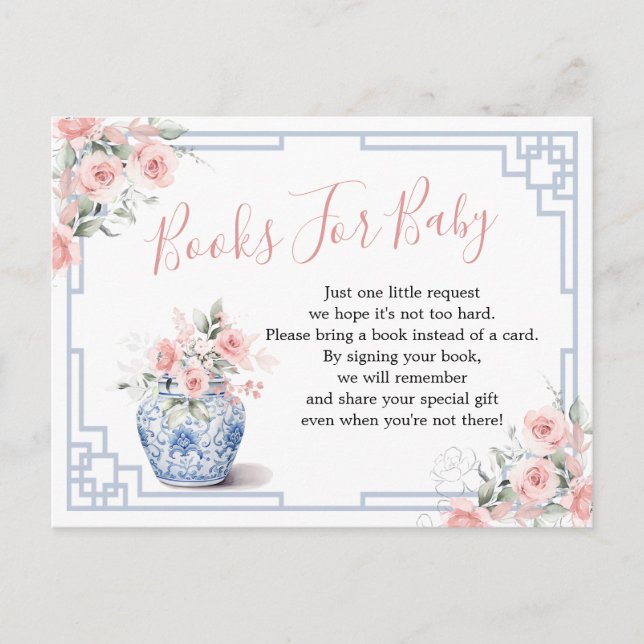 Blush Pink Chinoiserie Ginger Jar Books For Baby Invitation Postcard (Front)