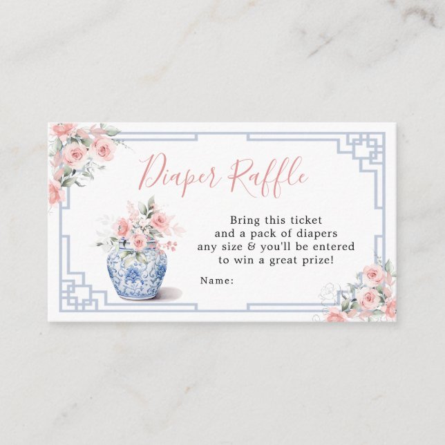 Blush Pink Chinoiserie Ginger Jar Diaper Raffle Enclosure Card (Front)