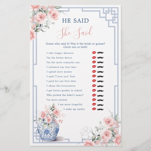 Blush Pink Chinoiserie Ginger Jar He Said She Said (Front)