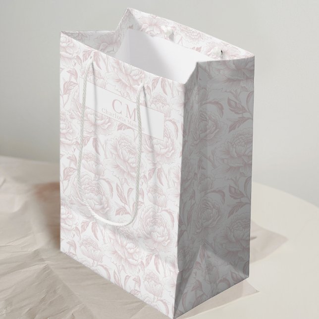 Blush Pink Chinoiserie Peonies Medium Gift Bag (Creator Uploaded)