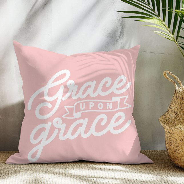 Blush Pink Christian Grace upon grace Throw Pillow (Creator Uploaded)
