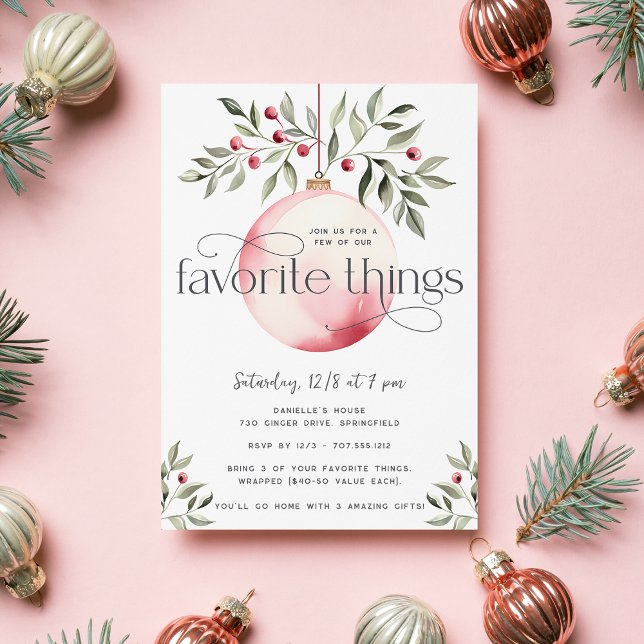 Blush Pink Christmas Bauble Favourite Things Party Invitation (Creator Uploaded)